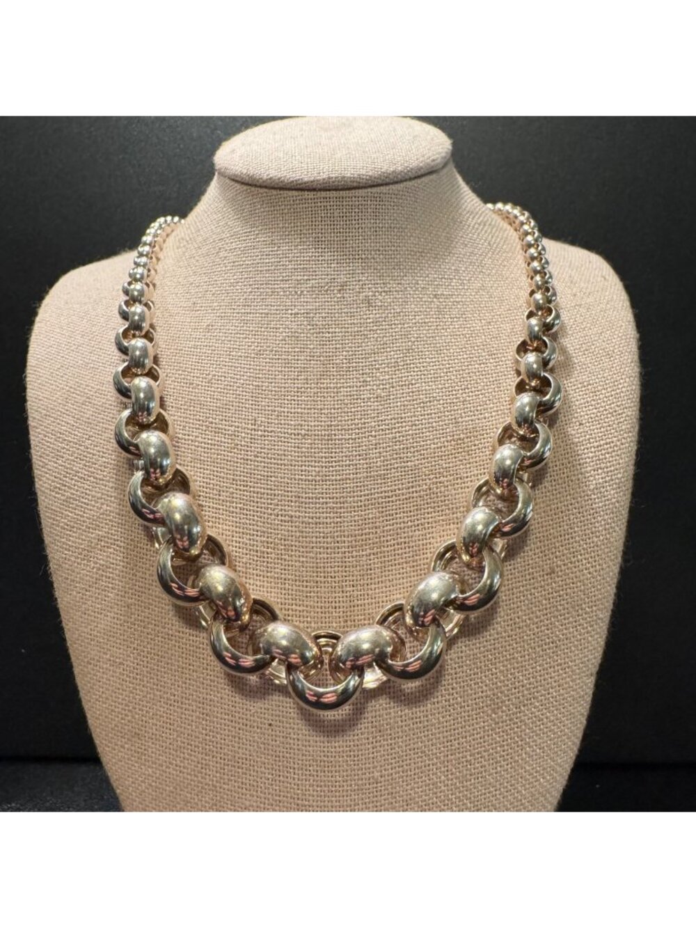 Sterling Silver 925 Graduated Round Link Chain Necklace Size 16" Length